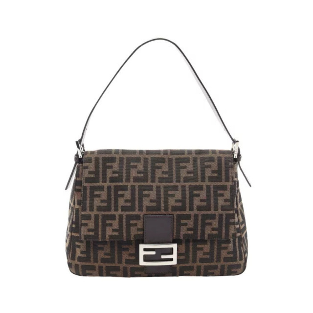Fendi Mamma Bucket Zucca Shoulder Bag Canvas Leather Beige Cream Black Brown